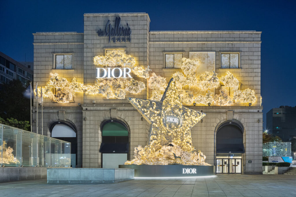 Christmas decorations at the Dior store in Seoul